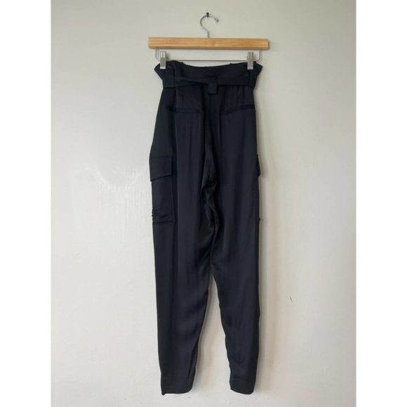 L'agence Roxy Paperbag Self Tie Zip Fly Satin Pants Women's Black Size: 0 NWT - Picture 7 of 11